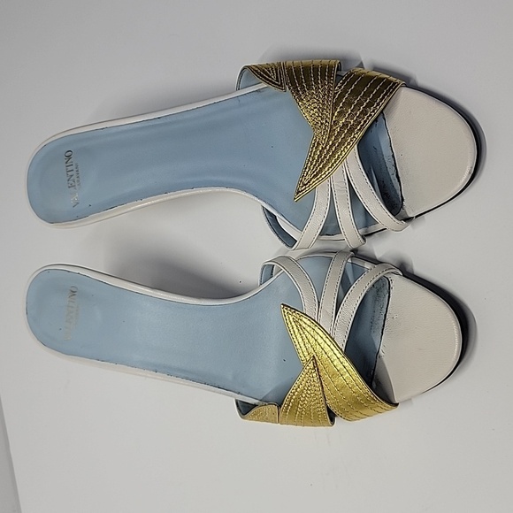 VALENTINO GARAVANI FOLIAGE SLIDE SANDAL GOLD/WHITE SZ 37 1/2EU 7.5US AUTHENTIC - Picture 3 of 16